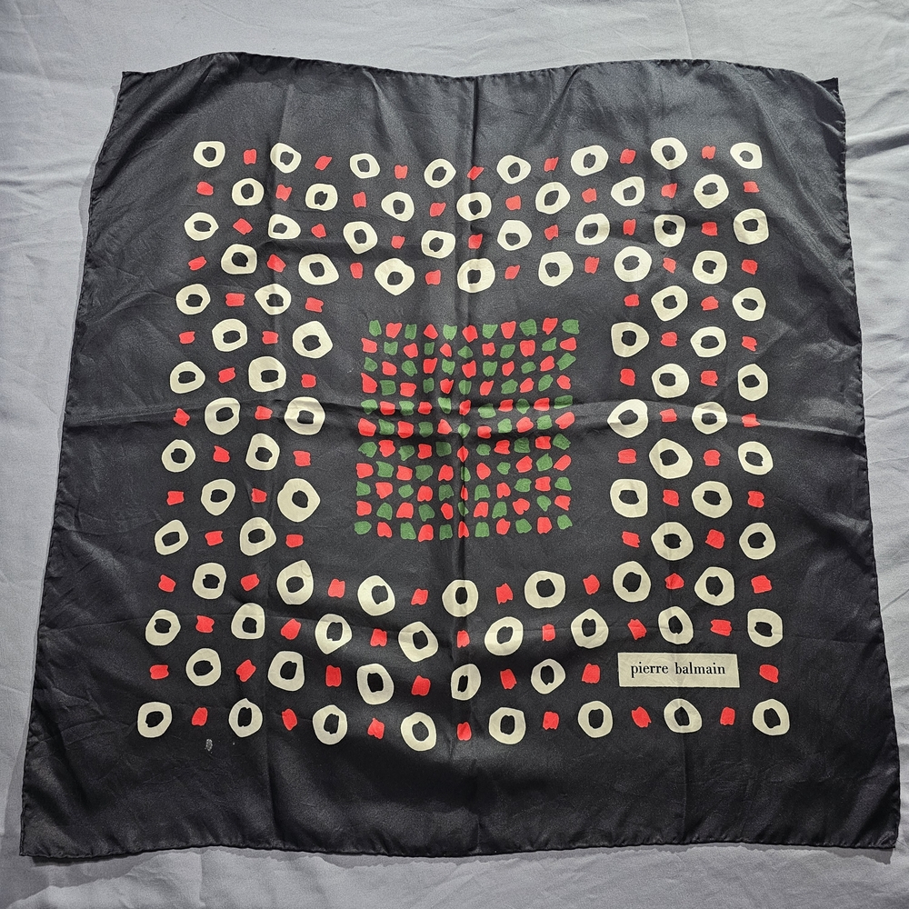 Pierre Balmain Black Scarf with Red and Green Pattern